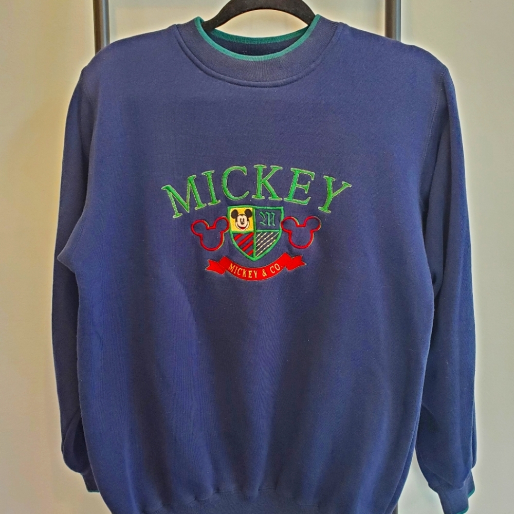 Vintage 90 s Disney Mickey Co sweater sweatshirt embroider blue size M Y2K